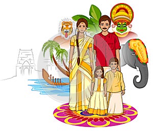 Happy Onam background in Indian art style