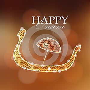 Happy onam card, invitation with decorative silhouette of snake boat