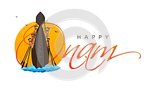 Happy Onam celebration with snake boat racing.