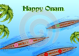 Happy Onam festival background of Kerala South India in Indian art style