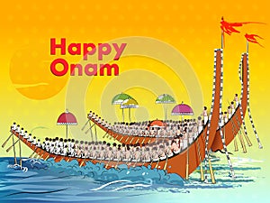 Happy Onam festival background of Kerala South India in Indian art style