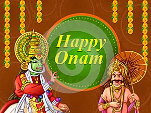 Happy Onam festival background of Kerala South India in Indian art style