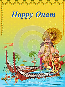 Happy Onam festival background of Kerala South India in Indian art style