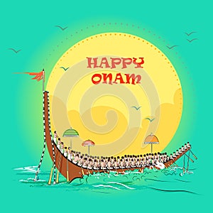 Happy Onam festival background of Kerala South India in Indian art style