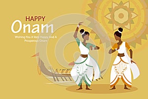 Happy Onam festival greetings to mark the annual Hindu festival of Kerala, India