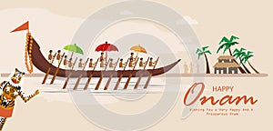 Happy Onam festival greetings to mark the annual Hindu festival of Kerala, India