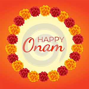 Happy onam - floral round wreath - yellow & red