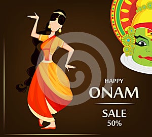 Happy Onam. Indian woman dancing