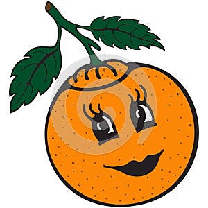 Happy Orange Cartoon symbol. Food icon. kids coloring book, colouring page, t-shirt print, label, patch or sticker.