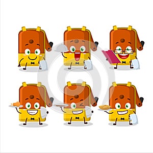 happy orange pencil sharpener table waiter cartoon character holding a plate
