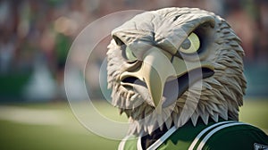 Happy Osprey Mascot Supporting Soccer Team In Cinematic Stadium