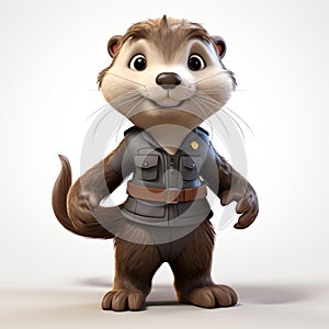 Happy Otter Cartoon Character: Super Hero Scout In Pixar Style photo