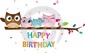 Happy owl family celebrate birthday