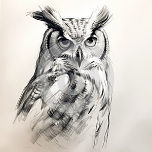 Happy Owl Portrait: Ink Drawing In Zbrush Style By Gianni Strino