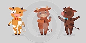 Happy Ox Characters. Cartoon Cows Vector Mascots.