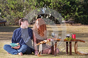 Happy Pagan Couple at Altar