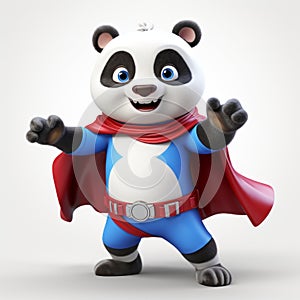 Happy Panda: Cute Cartoon Superhero In Pixar Style photo
