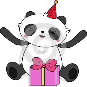 Happy panda with gift