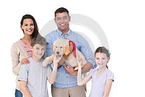 Happy parent and children with dog