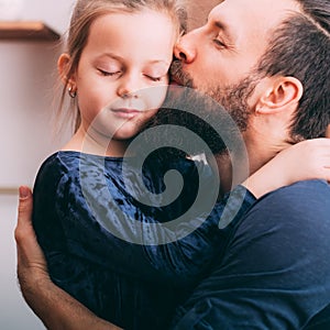 Happy parenting father love care little daughter