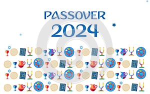 2024 Happy Passover banner greeting card with Jewish Holiday traditional decoration vector illustration Judaica photo