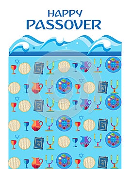 Happy Passover banner greeting card with Jewish Holiday traditional decoration vector illustration Judaica