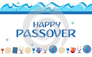 Happy Passover banner greeting card with Jewish Holiday traditional decoration vector illustration Judaica photo