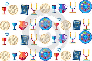 Happy Passover Hebrew text greeting card decoration Kiddush matzah Passover Seder plate Haggadah Vintage