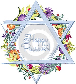 Happy Passover jewish lettering and Star of David