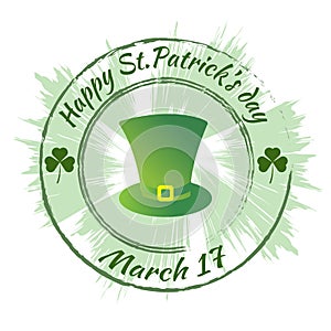 Happy Patrick`s day. Round green stamp, seal.