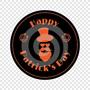 Happy Patrick's Day vector illustration of festive design. Black and orange colors. Emblem with thematic decor and