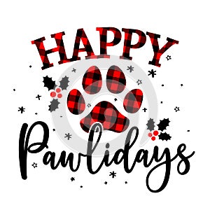 Happy pawlidays Holidays- Paw print shaped dog or cat paw prints for gift tag.