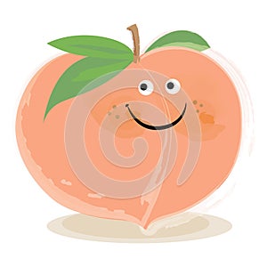 Happy Peach Smiling. Funny Fruit