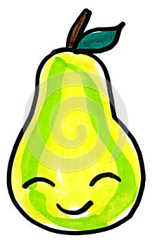 Happy Pear Fruit Whimsical Illustration