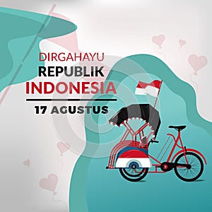 Happy pedicab indonesian independence day design vector illustration