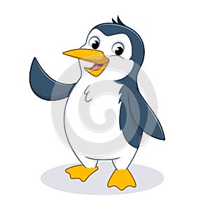 Happy Penguin Waving His Hand Cartoon Character Design Vector Illustration