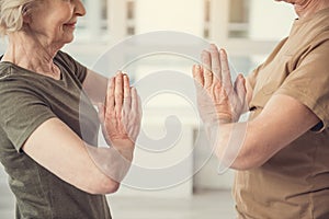 Happy pensioners leading healthy lifestyle