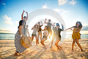 Happy people on beach