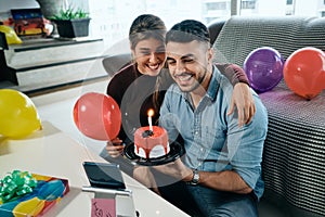 Happy People Celebrating Birthday Party Via Zoom On Smartphone