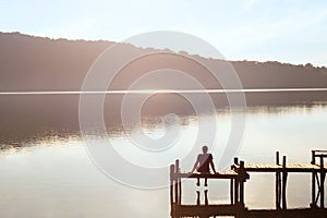 Happy people, daydreamer, man enjoying beautiful view of the lake, inspiration photo