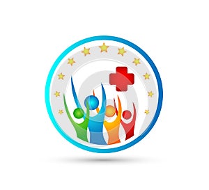 Happy people, family, together new concept logo healthcare icon holiday vector logo design