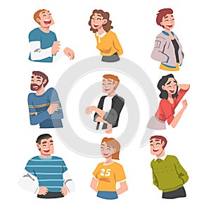 Happy People Having Fun Set, Portraits of Laughing People with Joyful Face Expression Cartoon Vector Illustration