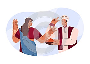 Happy people on Indian wedding flat style, vector illustration
