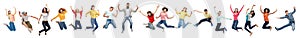 Happy people jumping in air over white background