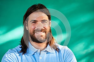 Happy People Portrait Young Hispanic Man With Beard Smiling