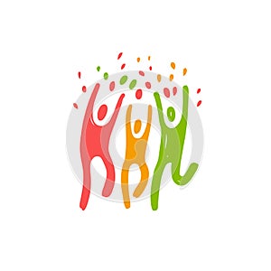 Happy people rejoice icon. Holding a celebration symbol. Vector illustration