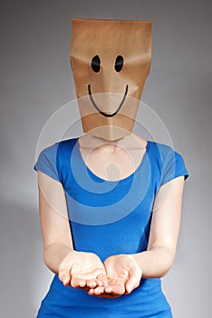 Happy person holding up hands