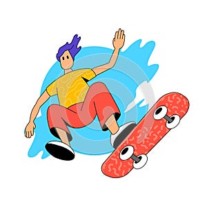 Happy Person Jumping On Skateboard