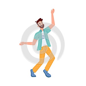 Happy person jumping, smiling in joy and fun