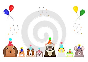Happy pet animals with party hat border